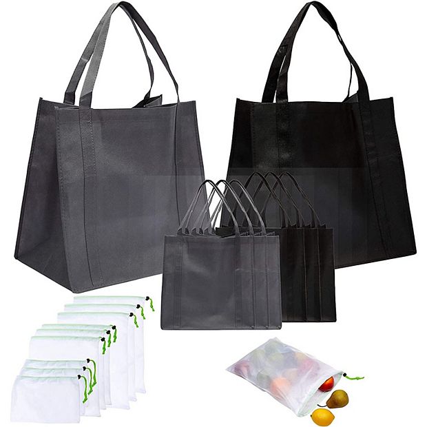 Non Woven Tote Grocery Bags and Mesh Produce Shopping Bags 5 Sizes 15 Pieces