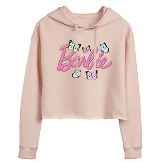 Juniors' Barbie Logo Cropped Graphic Hoodie
