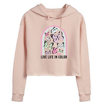 Juniors' Barbie Butterflies Cropped Graphic Hoodie
