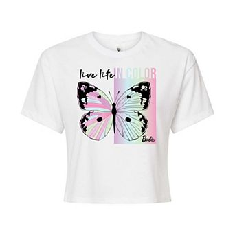 Juniors' Barbie Live Life Cropped Tee