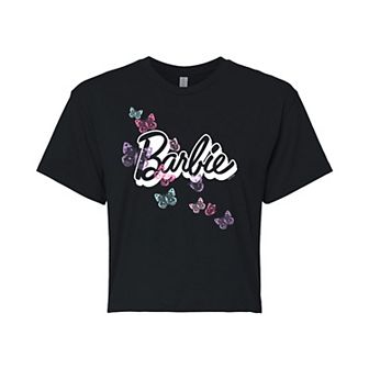 Juniors' Barbie® Butterfly Logo Cropped Tee