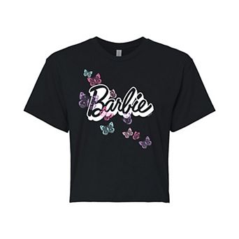 Juniors' Barbie® Butterfly Logo Cropped Tee