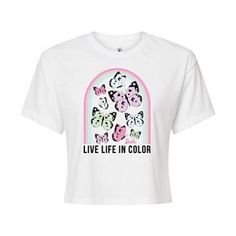 Juniors' Barbie Live Life Cropped Tee