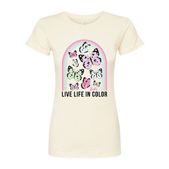 Juniors' Barbie Butterflies Live Life Fitted Tee