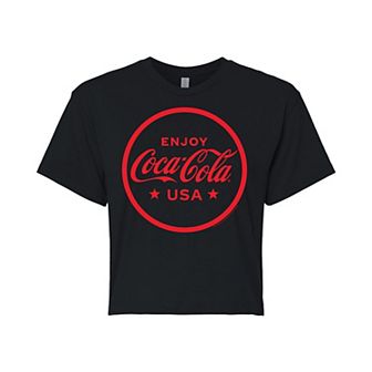 Juniors' Coca-Cola USA Cropped Graphic Tee