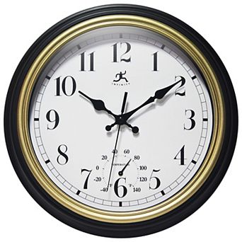 Infinity Instruments 12 in Round Wall Clock with Built-In Thermometer