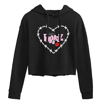 Juniors' Bratz Barbed Wire Heart Cropped Hoodie