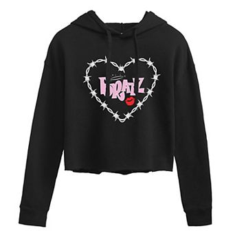 Juniors' Bratz Barbed Wire Heart Cropped Hoodie
