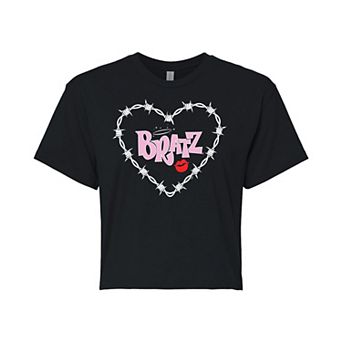 Juniors' Bratz Barbed Wire Heart Cropped Tee