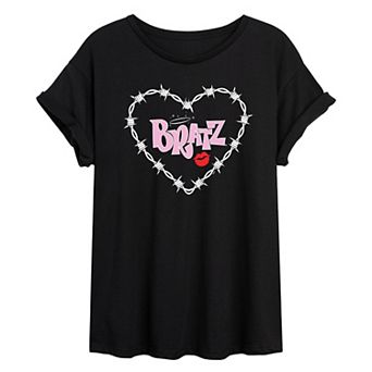 Juniors' Bratz Barbed Wire Heart Oversized Tee