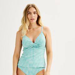 Sharkbite Hem Tankini Top in Everglades Green, Bikini