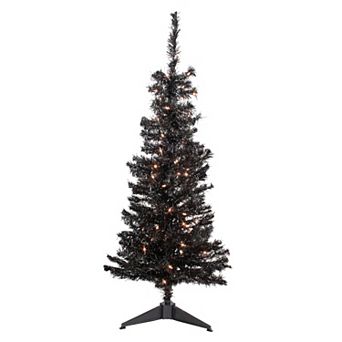 Northlight 4' Pre-Lit Black Artificial Tinsel Christmas Tree Clear Lights
