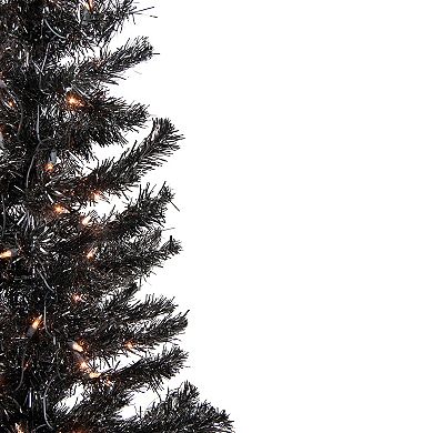 Northlight 4' Pre-Lit Black Artificial Tinsel Christmas Tree Clear Lights
