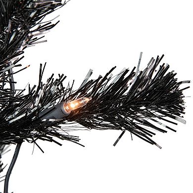 Northlight 4' Pre-Lit Black Artificial Tinsel Christmas Tree Clear Lights