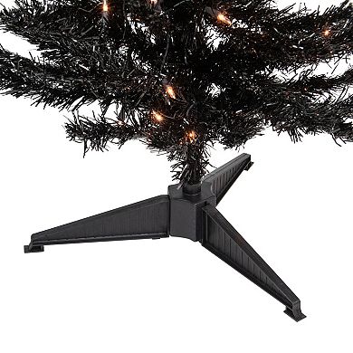 Northlight 4' Pre-Lit Black Artificial Tinsel Christmas Tree Clear Lights