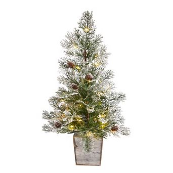 nearly natural 2-ft. Frosted Pre-Lit Artificial Christmas Tree with Pinecones