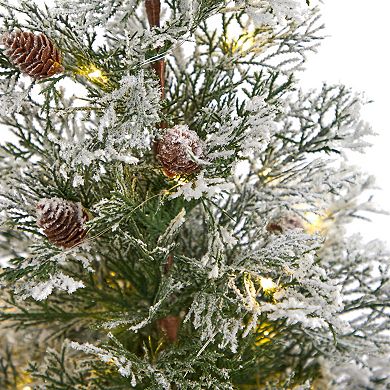 nearly natural 2-ft. Frosted Pre-Lit Artificial Christmas Tree with Pinecones
