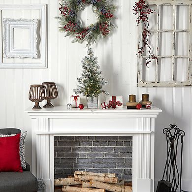 nearly natural 2-ft. Frosted Pre-Lit Artificial Christmas Tree with Pinecones