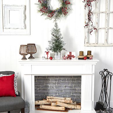 nearly natural 2-ft. Frosted Pre-Lit Artificial Christmas Tree with Pinecones