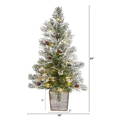 nearly natural 2-ft. Frosted Pre-Lit Artificial Christmas Tree with Pinecones