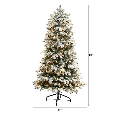 nearly natural 5-ft. Pre-Lit Flocked North Carolina Fir Artificial Christmas Tree