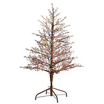 nearly natural 4-ft. Pre-Lit Frosted Berry Twig Artificial Christmas Tree
