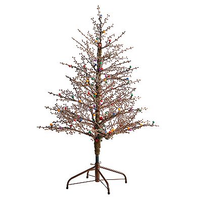 nearly natural 4-ft. Pre-Lit Frosted Berry Twig Artificial Christmas Tree