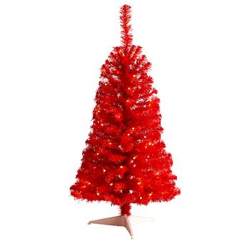 nearly natural 3-ft. LED Red Artificial Christmas Tree