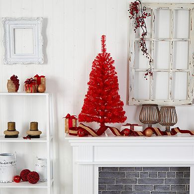 nearly natural 3-ft. LED Red Artificial Christmas Tree