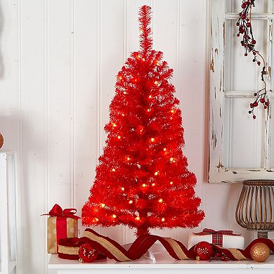 nearly natural 3-ft. LED Red Artificial Christmas Tree