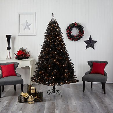 nearly natural 7-ft. LED Black Artificial Christmas Tree