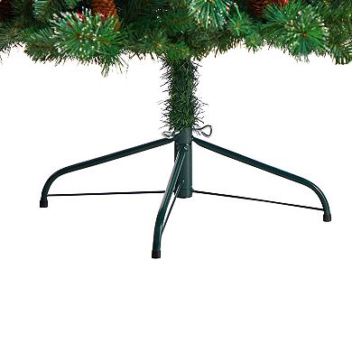 nearly natural 6-ft. LED Flat Back Montreal Mountain Pine Artificial Christmas Tree with Pinecones & Berries