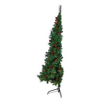 nearly natural 6-ft. LED Flat Back Montreal Mountain Pine Artificial Christmas Tree with Pinecones & Berries