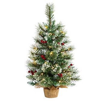nearly natural 2-ft. LED Snow Tipped Pine & Berry Artificial Christmas Tree