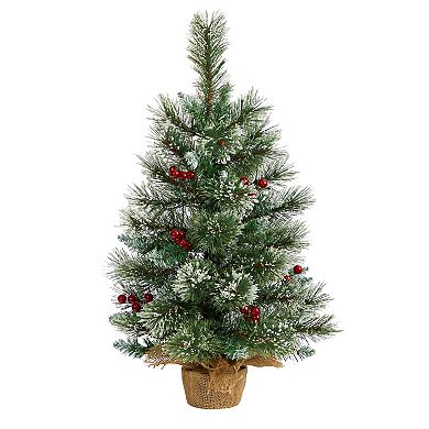 nearly natural 2-ft. LED Snow Tipped Pine & Berry Artificial Christmas Tree