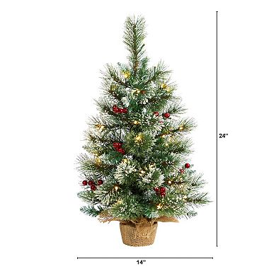 nearly natural 2-ft. LED Snow Tipped Pine & Berry Artificial Christmas Tree