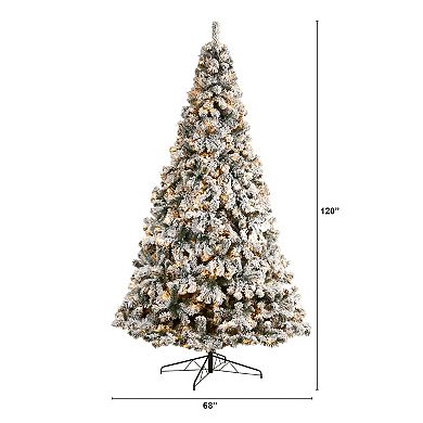 nearly natural 10-ft. LED Flocked West Virginia Fir Artificial Christmas Tree