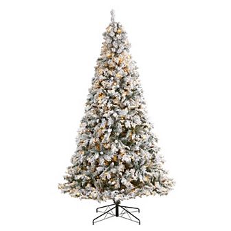 nearly natural 9-ft. LED Flocked White River Mountain Pine Artificial Christmas Tree with Pinecones