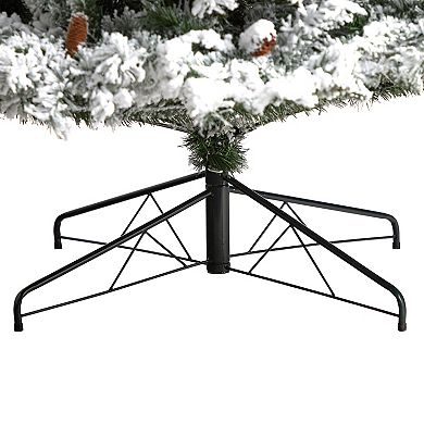 nearly natural 9-ft. LED Flocked White River Mountain Pine Artificial Christmas Tree with Pinecones