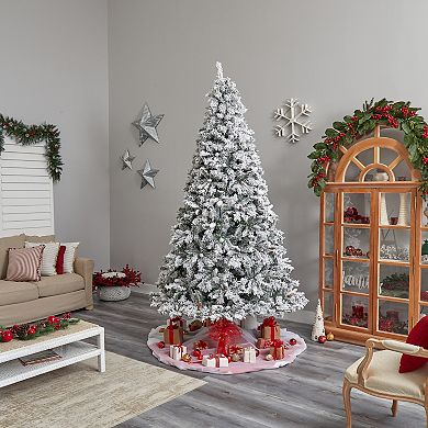 nearly natural 9-ft. LED Flocked White River Mountain Pine Artificial Christmas Tree with Pinecones