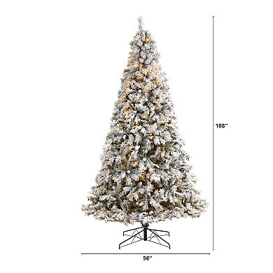 nearly natural 9-ft. LED Flocked White River Mountain Pine Artificial Christmas Tree with Pinecones