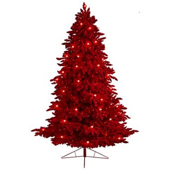 nearly natural 8-ft. Pre-Lit Red Flocked Fraser Fir Artificial Christmas Tree
