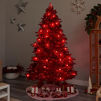 nearly natural 8-ft. Pre-Lit Red Flocked Fraser Fir Artificial Christmas Tree