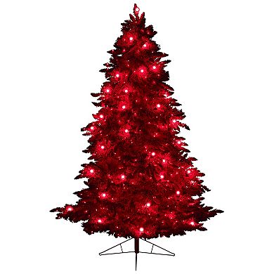 nearly natural 8-ft. Pre-Lit Red Flocked Fraser Fir Artificial Christmas Tree