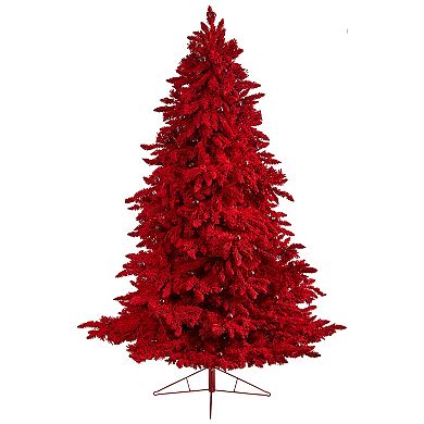 nearly natural 8-ft. Pre-Lit Red Flocked Fraser Fir Artificial Christmas Tree