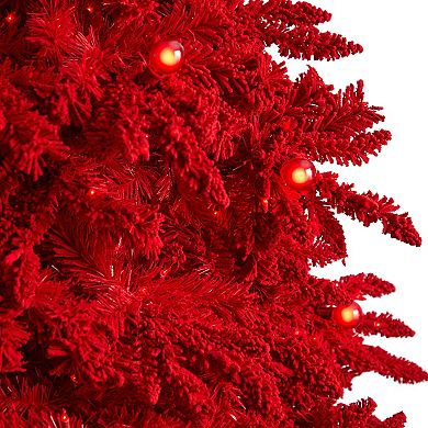 nearly natural 8-ft. Pre-Lit Red Flocked Fraser Fir Artificial Christmas Tree