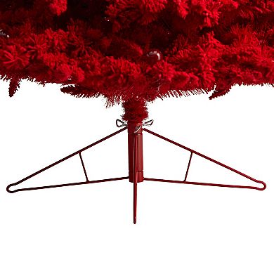 nearly natural 8-ft. Pre-Lit Red Flocked Fraser Fir Artificial Christmas Tree