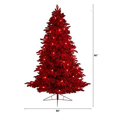 nearly natural 8-ft. Pre-Lit Red Flocked Fraser Fir Artificial Christmas Tree