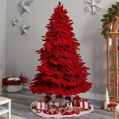 nearly natural 8-ft. Pre-Lit Red Flocked Fraser Fir Artificial Christmas Tree