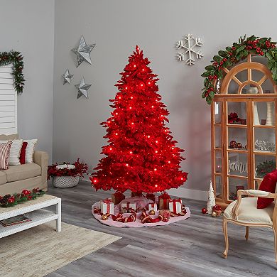 nearly natural 8-ft. Pre-Lit Red Flocked Fraser Fir Artificial Christmas Tree